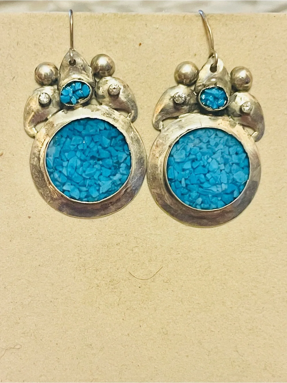 VTG SOUTHWEST STERLING SILVER CRUSHED TURQUOISE DANGLE EARRINGS 19 G